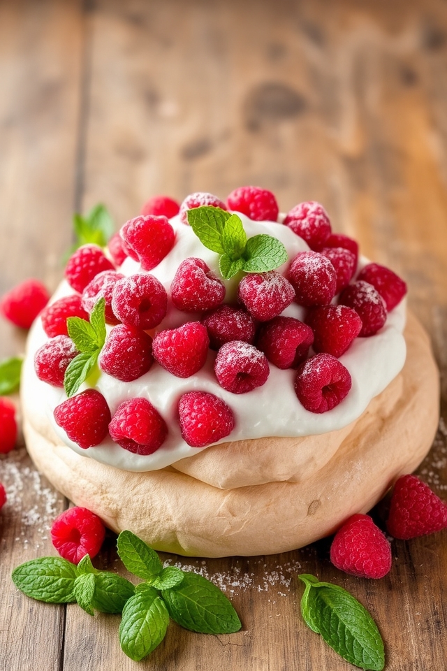 crisp meringue with raspberries