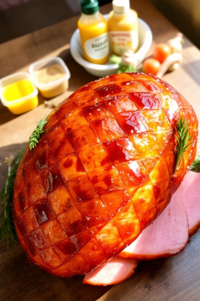 glazed ham with mustard