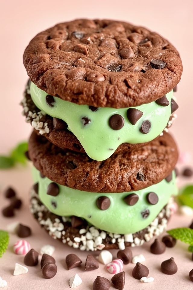 minty chocolate ice cream sandwiches