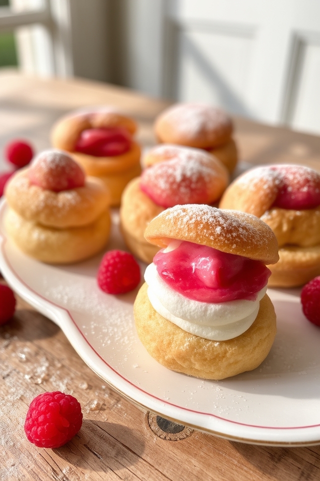 raspberry filled choux pastries