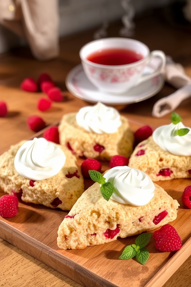 raspberry scones with cream