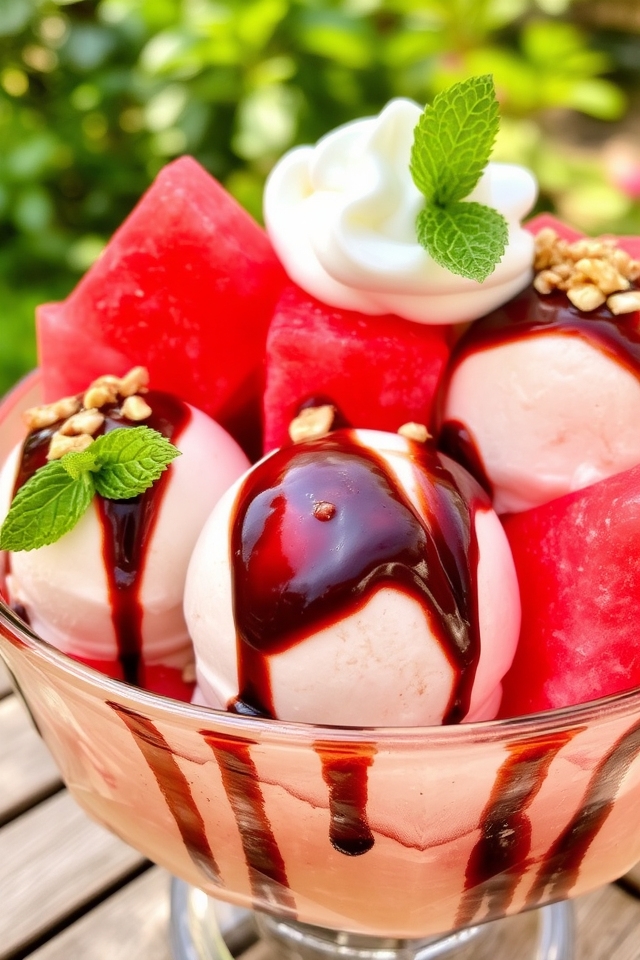 refreshing watermelon ice cream sundae