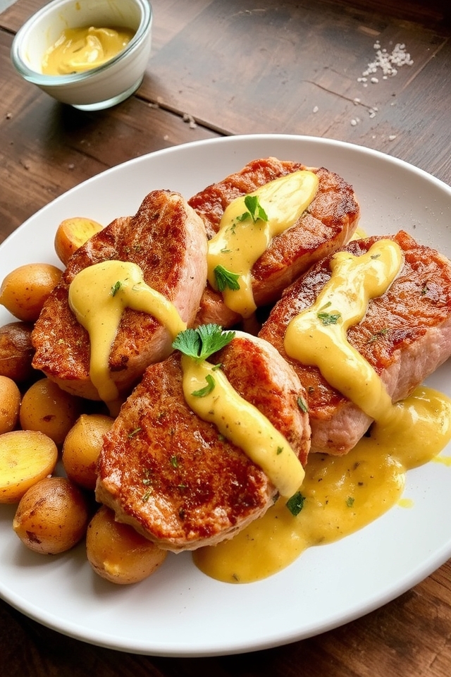 savory mustard cream pork medallions