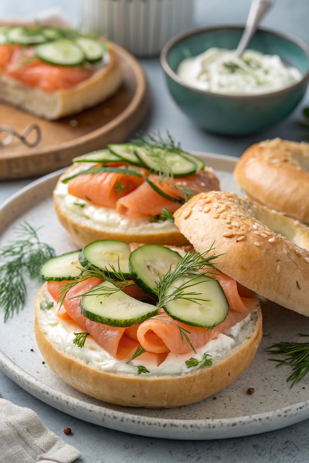 Smoked Salmon and Cucumber Bagels